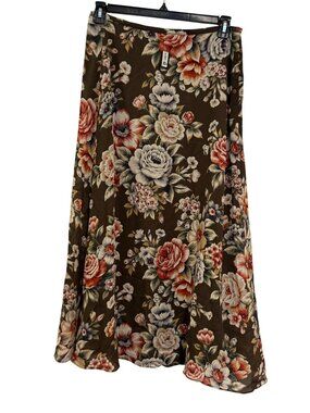 vintage Floral Maxi Skirt By Limited size 6 Brown With Multicolor Roses